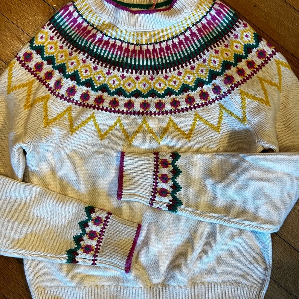Mini Boden Cream Multicolor Kids fair isle sweater with corduroy pants. - Picture 3 of 8